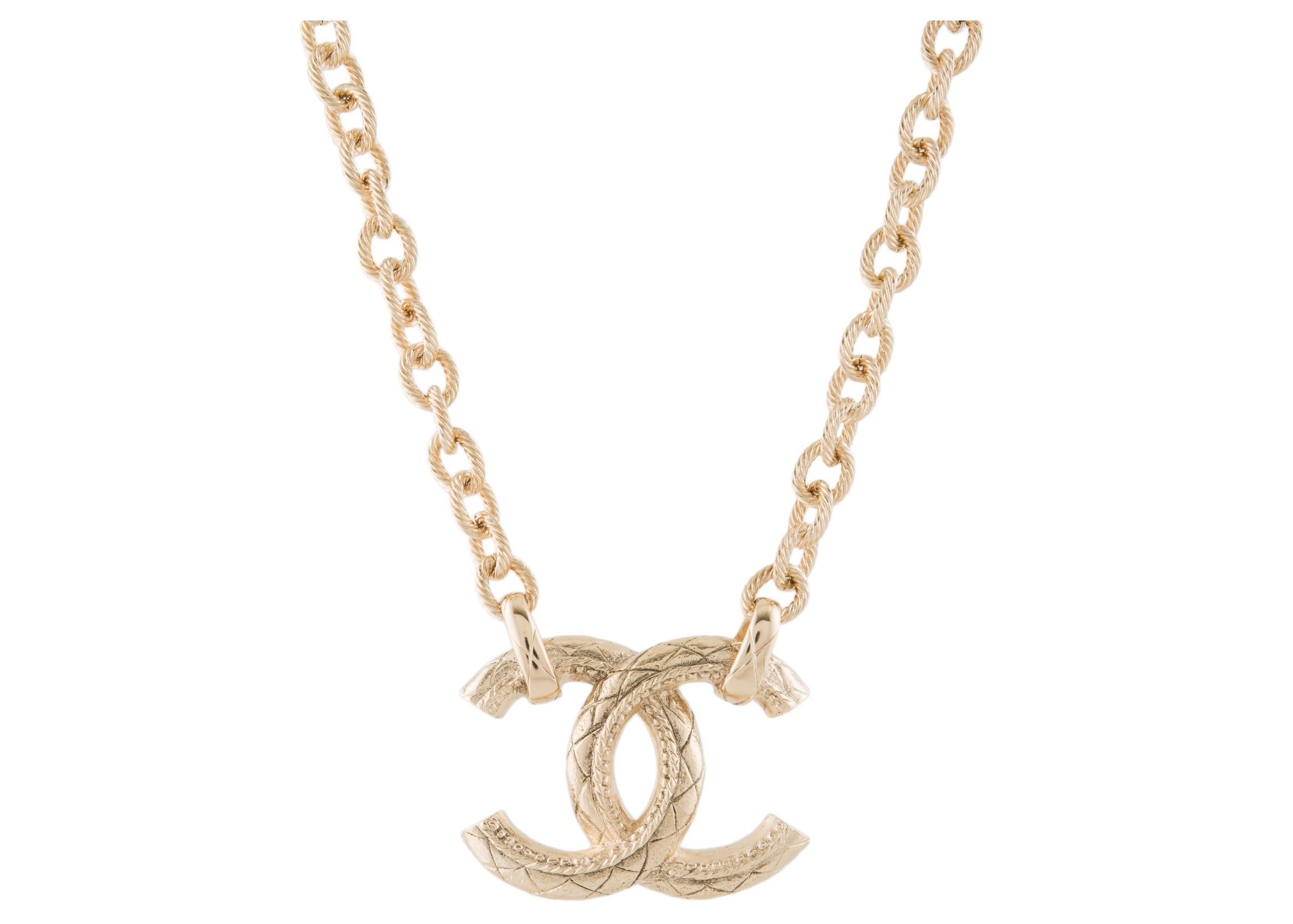 Chanel Vintage Gold Grid Motif CC Pendant Necklace  Rent Chanel jewelry  for 55month
